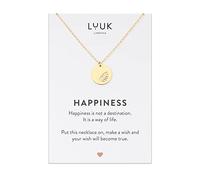 LUUK LIFESTYLE Bonito collar de acero inoxidable con colgante de hoja y tarjeta Happiness, amuleto de la suerte, regalo mujer, día de la madre, collar de la amistad, dorado