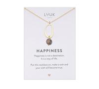 LUUK LIFESTYLE Collar acero inoxidable con colgante ovalado de piedra azul y tarjeta mensaje HAPPINESS, diseño sencillo, 50 cm, dorado