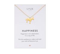 LUUK LIFESTYLE Collar burro minimalista de acero inoxidable con tarjeta frase HAPPINESS I colgante mujer, chica, novia, enamorados joyería de calidad pieles sensibles, sencillo y elegante, dorado