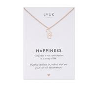 LUUK LIFESTYLE Collar con colgante ardilla y de acero inoxidable tarjeta frase HAPPINESS (50 cm), cadena resistente al agua, amuleto de la suerte, joyería minimalista, regalo para mujer, oro rosa