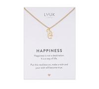 LUUK LIFESTYLE Collar con colgante ardilla y de acero inoxidable tarjeta frase HAPPINESS (50 cm), cadena resistente al agua, amuleto de la suerte, joyería minimalista, regalo para mujer, dorado