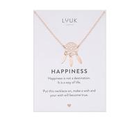 LUUK LIFESTYLE Collar con colgante de atrapasueños I Atrapasueños y tarjeta mensaje HAPPINESS, amuleto de la buena suerte, oro rosa
