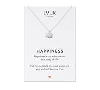 LUUK LIFESTYLE Collar con colgante de ballena I pez en acero inoxidable y tarjeta de regalo HAPPINESS, (50 cm ca.), amuleto de la suerte, cadena de la amistad, joyas para mujeres motivo marino, plata