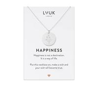 LUUK LIFESTYLE Collar con colgante de flor I disco redondo y tarjeta HAPPINESS, elaboración resistente al agua y de calidad, accesorio de moda, diseño moderno, idea de regalo para ella, plata