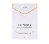 LUUK LIFESTYLE Collar con colgante de perla estilo vintage elegante, joyería de verano con perlas I tarjeta mensaje HAPPINESS ideal para regalo cumpleaños mujer, día de la madre, dorado