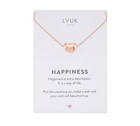 LUUK LIFESTYLE Collar con colgante haba y de acero inoxidable tarjeta frase HAPPINESS (50 cm), cadena resistente al agua, amuleto de la suerte, joyería minimalista, regalo para mujer, oro rosa