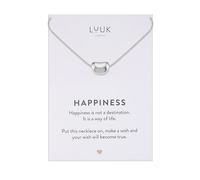 LUUK LIFESTYLE Collar con colgante haba y de acero inoxidable tarjeta frase HAPPINESS (50 cm), cadena resistente al agua, amuleto de la suerte, joyería minimalista, regalo para mujer, plateado