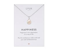 LUUK LIFESTYLE Collar con colgante original de gotita perlada para regalar con tarjeta frase HAPPINESS joyería original de calidad, elegante minimalista de acero inoxidable, resistente, plateado