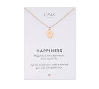 LUUK LIFESTYLE Collar con colgante recién y de acero inoxidable tarjeta frase HAPPINESS (50 cm), cadena resistente al agua, amuleto de la suerte, joyería minimalista, regalo para mujer, oro rosa