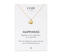 LUUK LIFESTYLE Collar de acero inoxidable (50 cm ca.) con colgante de ballena I pez y tarjeta de regalo HAPPINESS, amuleto de la suerte, cadena ajustable, regalo para mujeres, niñas, oro