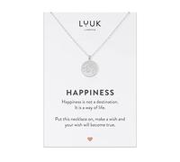 LUUK LIFESTYLE Collar de acero inoxidable (50 cm ca.) con colgante de montaña I alpinista | nostalgia de países lejanos y tarjeta HAPPINESS, amuleto de la suerte, joya para mujer, novia, plata