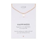 LUUK LIFESTYLE Collar de acero inoxidable colgante de perla con cadena burbujas I collar de mujer idea de regalo joyería de calidad con tarjeta mensaje HAPPINESS colgante estilo vintage, oro rosa