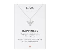 LUUK LIFESTYLE Collar de acero inoxidable con colgante de águila I pájaro, cadena ajustable individualmente, joya de mujer, tarjeta HAPPINESS incluida, amuleto de la suerte y regalo único, plata