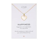 LUUK LIFESTYLE Collar de acero inoxidable con colgante de corazón perlado I tarjeta frase HAPPINESS joyería regalo mamá, mejor amiga, collar de acero para graduación, plateado