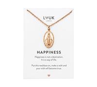 LUUK LIFESTYLE Collar de acero inoxidable con colgante de la Virgen María y tarjeta HAPPINESS, amuleto de la suerte, cadena ajustable, regalo para bautizo, comunión, brillante y pulido, rosa
