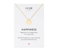 LUUK LIFESTYLE Collar de acero inoxidable con colgante de sol y dedicatoria Happiness, joyería de moda femenina, amuleto de la buena suerte, signo del zodiaco, accesorio de moda para ella, oro