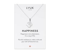 LUUK LIFESTYLE Collar de acero inoxidable con colgante del signo Om I Goa, longitud ajustable, joyería de acero mujer, tarjeta mensaje HAPPINESS, amuleto de buena suerte, plateado