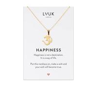 LUUK LIFESTYLE Collar de acero inoxidable con colgante del signo Om I Goa y tarjeta HAPPINESS, joyería para pieles sensibles, idea de regalo para mujeres, espiritual, bohemio, hippie, dorado
