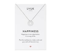 LUUK LIFESTYLE Collar de acero inoxidable de calidad para mujer con colgante de sol y dedicatoria Happiness, joya elegante y de moda para el verano, (50 cm ca.), signo de vitalidad y alegría, plata
