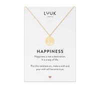 LUUK LIFESTYLE Collar de acero inoxidable para mujer con colgante del Árbol de vida y dedicatoria Happiness, estilo elegante, (50 cm ca.), accesorio de moda motivo de naturaleza zen, oro