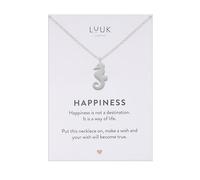 LUUK LIFESTYLE Collar de caballito de mar estilo minimalista elegante y sencillo con tarjeta mensaje HAPPINESS idea de regalo comunión niña, colgante mujer San Valentín, mar, plateado
