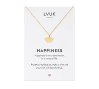 LUUK LIFESTYLE Collar de calidad con colgante de ginkgo| dedicatoria Happiness, accesorio de moda moderno y minimalista, joya resistente y brillante, amuleto de la buena suerte, oro