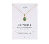 LUUK LIFESTYLE Collar de estilo vintage piedra verde de acero inoxidable con tarjeta frase HAPPINESS I regalo San Valentín, joyería de mujer para el día a día, regalo día de la madre, dorado