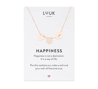 LUUK LIFESTYLE Collar de la suerte de acero inoxidable con colgantes de mándala, corazón y hoja de trébol, con tarjeta HAPPINESS, joyería femenina, (50 cm ca.), estilo minimalista y elegante, rosa