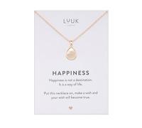 LUUK LIFESTYLE Collar de perla estilo original de acero inoxidable con tarjeta frase HAPPINESS I joyería elegante para graduación, regalo de San Valentín, novia, mujer de calidad, oro rosa