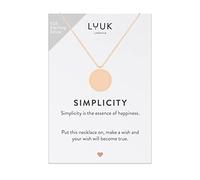 LUUK LIFESTYLE Collar de plata de ley 925 con colgante de medalla I redondo I moneda I con frase SIMPLICITY, amuleto de viaje, collar amistad, joya para mujer, tarjeta de regalo, oro rosa