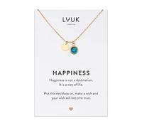 LUUK LIFESTYLE Collar sencillo con colgante cristal azul oscuro y tarjeta mensaje HAPPINESS, idea de regalo para mujer, niña, San Valentín, santo, cumpleaños, día de la madre, Dorado (50cm ca.)