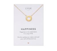 LUUK LIFESTYLE Collar sol de acero inoxidable de calidad, joyería mujer I tarjeta mensaje HAPPINESS colgante mujer estilo veraniego moda, playa, resistente al agua, regalo novia, dorado