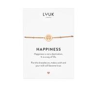 LUUK LIFESTYLE Pulsera con colgante de ojo de turco en acero inoxidable y tarjeta HAPPINESS, regalo talismán para mejor amigas, amuleto de la suerte contra el mal de ojo, joyería boho, oro rosa