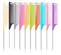 Luumxai Juego de 10 peines de cola de rata, peines de metal para peinar y trenzar el cabello, peines de peinado de dientes finos para mujeres,