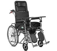 LuusMm Lightweight Folding Manual Wheelchair, Portable Medical Transport Chair, Adjustable Full Lying Push-Pull Bedside Toilet Chair, Adjustable Backrest And Legs