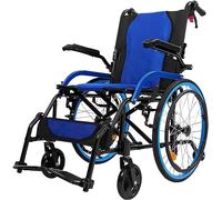 LuusMm Silla De Ruedas Portátil Ultraligera, Silla De Ruedas Deportiva Y De Ocio, Rueda Grande Para Ocio Para Adultos Discapacitados Silla De Ruedas Plegable Ligera Todo Terreno,Azul