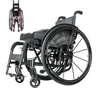 LuusMm Sport Ligeweight Transport Mobile Sillas De Ruedas, Sillas De Ruedas Manuales Autopropulsadas, Dispositivo Anti-Inclinación Y Neumáticos Acolchados De 24 Pulgadas,Negro