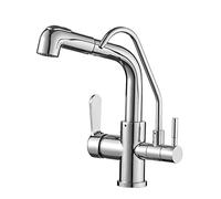 LUUYYI Grifo de cocina 3 en 1 con cabezal de pulverización de 3 vías, asas dobles, grifo de filtro de agua para agua potable, mezclador de fregadero elegante y diseño eficiente para cocinas modernas