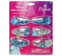 LUV HER Accesorios para el cabello con licencia para niñas, 6 pinzas mágicas de confeti con dijes favoritos de personajes de princesas Disney, a partir de 3 años