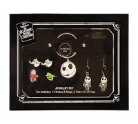 LUV HER Juego de anillos ajustables de 2 piezas con temática de Pesadilla antes de Navidad, un par de aretes de gota y anzuelo y una gargantilla para niñas, regalos y accesorios ajustados y elegantes