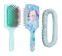 LUV HER Juego de cepillo para el pelo y diadema de spa para niñas, cuenta con Elsa de Frozen, divertido kit de aseo para desenredar, peinar y cuidar la piel, suave y elástico, talla única