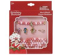 LUV HER Kit de fabricación de joyas de collar con dije de pastel de fresa, incluye 5 dijes y 70 cuentas de letras, collar con nombre de pastel de fresa para niños a partir de 3 años