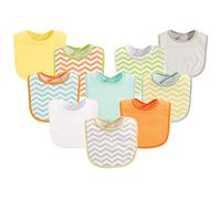 Luvable Friends 10-Piece Baby Bibs, Chevron and Solids (Colors May Vary)