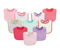 Luvable Friends 10-Piece Baby Bibs, Dots and Solid (Colors May Vary)