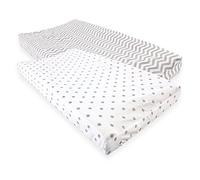 Luvable Friends Cotton Changing Pad Cover, 2 Pack, Gray Chevron and Dots, One Size