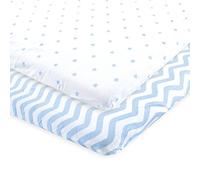 Luvable Friends Fitted Playard Sheet, 2 Pack, Blue Chevron and Stars, One Size