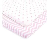 Luvable Friends Fitted Playard Sheet, 2 Pack, Pink Chevron and Dots, One Size