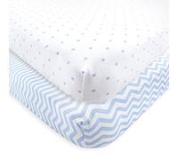 Luvable Friends Sábana bajera ajustable para cuna de bebé, diseño de estrellas de chevrón azul, talla única