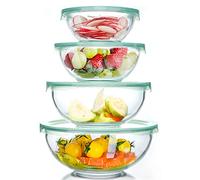Luvan Ensaladeras Cristal con Tapas, Conjunto 4 Cuencos de Mezcla de 0.95,1.5,2.4,3.5 Litre, Utilizable en Microondas y Lavavajillas, Mezcla Segura, Conservación de Alimentos