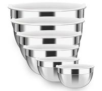 Luvan Juego de 6 Bol de Acero Inoxidable 304 (4, 3.2, 2.5, 1.8, 1.45, 0.96L), Ensaladeras Grandes con Tapas, Tazones para Mezclar Cocina, Tazón Anidado Apilable de Metal, Apto para Lavavajillas